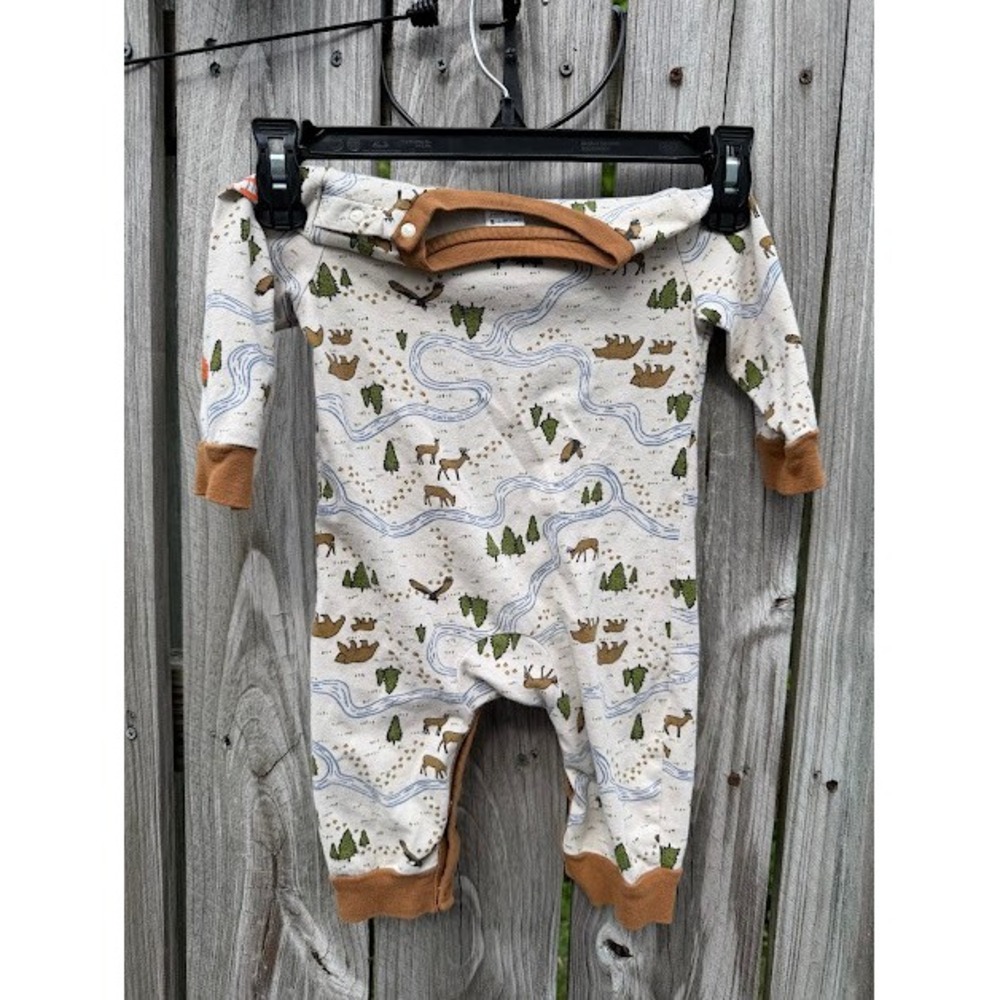 Outdoor Carhartt Romper Kids 6-9M Tan Nature Print Bear Eagle One Piece Rugged - Picture 2 of 11